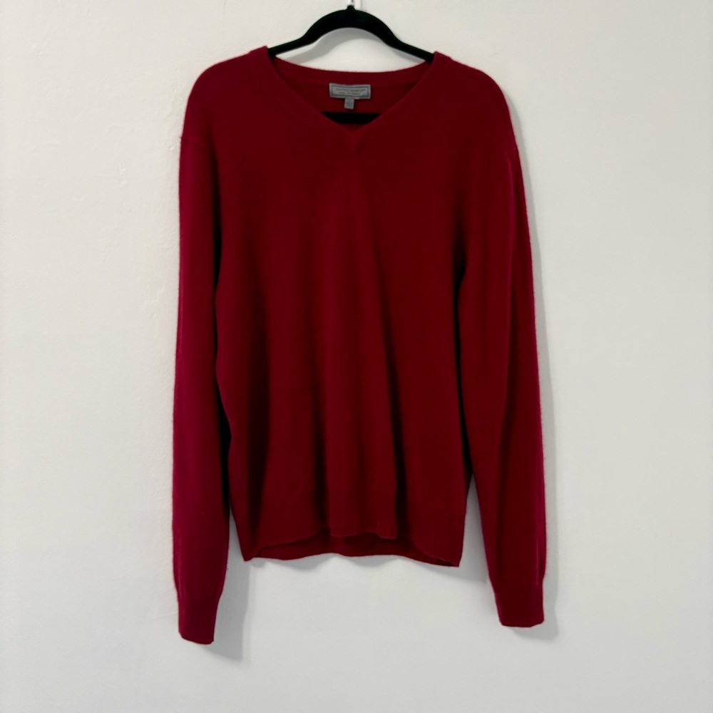 Daniel Bishop 100% Ply Cashmere V-Neck Luxurious Red Sweater Sz L